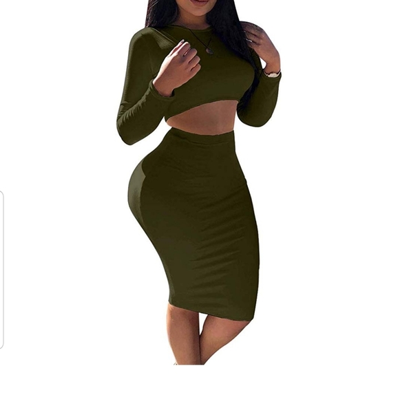 Dresses & Skirts - 2 Piece Outfits Crop Top Long Sleeve
